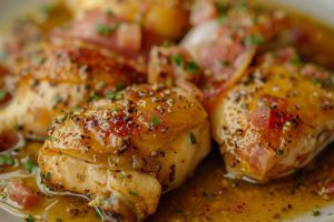 Recette Délectez-vous avec du poulet mijoté à la crème de parmesan et jambon de Parme