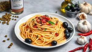 Recette Spaghetti italiens aux câpres, anchois et olives noires