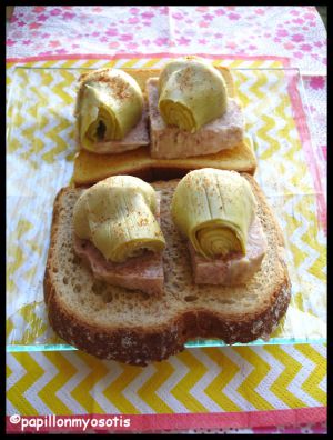 Recette Tartines de pâté henaff et cœur d'artichaut [#toast #apero #cuisinefacile]