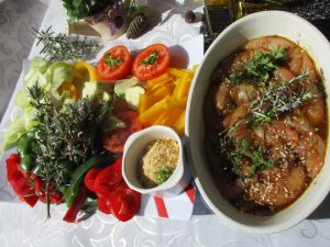 Recette Aiguillettes de poulet, tomates à la provençale, farandole de légumes "cuisson plancha"