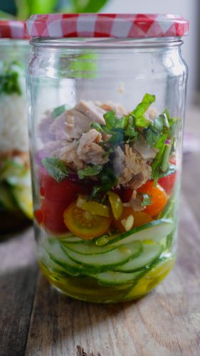 Recette Salade concombre thon tomate cerise en bocal