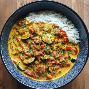 Recette Découvrez l’Explosion de Saveurs: Curry de Courgettes au Chorizo et Lait de Coco – Un Dîner Exotique en 30 Minutes