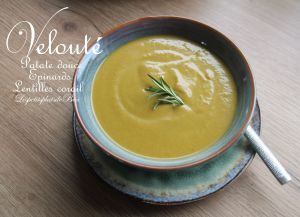 Recette Velouté aux lentilles corail, patate douce et épinards