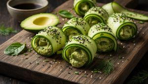 Recette Délices Frais : Roulés de Concombre au Caviar d’Avocat Légers et Gourmands