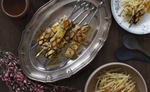 Recette Aubergines violettes, poires, condiment miso