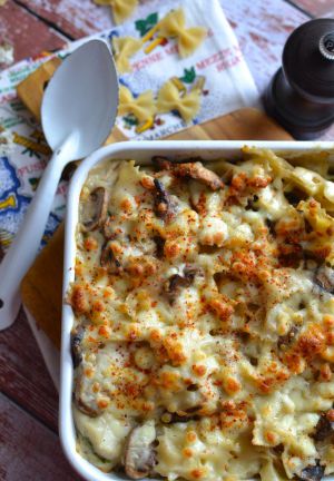 Recette Gratin de pâtes béchamel champignons et mozzarella #végétarien
