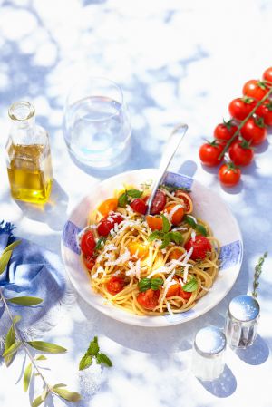 Recette Spaghetti aux tomates cerise marinées