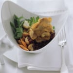 Recette Champignons pleurotes panés sur riz rouge aux légumes