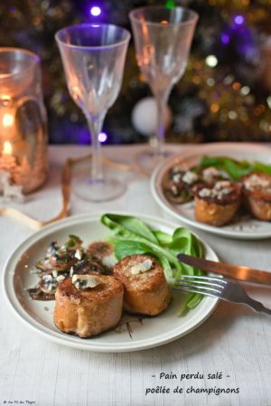 Recette Pain perdu aux champignons, mâche, bleu