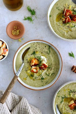 Recette Soupe de brocoli à l’aneth et croûtons de halloumi