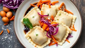 Recette Raviolis sans gluten au porc, carotte et chou rouge : recette gourmande