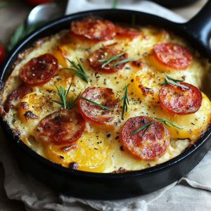 Recette Découvrez Comment Préparer un Gratin Réconfortant de Pommes de Terre et Chorizo pour un Dîner Inoubliable