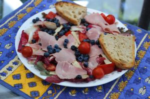 Recette Salade repas jambon/myrtilles (bleuets)