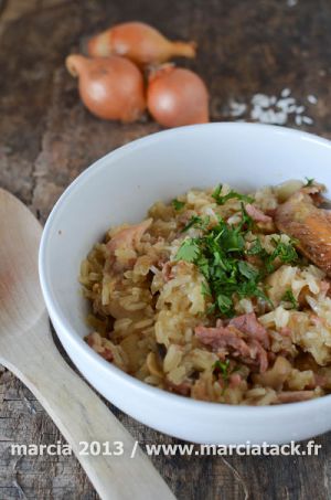 Recette Risotto de poulet, lardons et champignons