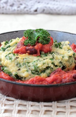 Recette Polenta au kale, sauce tomate et haricots rouges