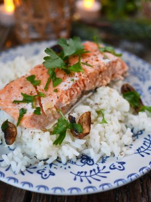 Recette Risotto crémeux à l’huile de truffe et pavé de saumon vapeur