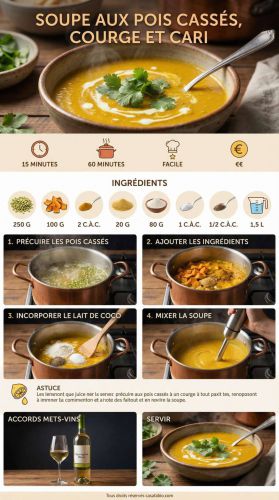 Recette Soupe aux pois cassés, courge et cari : recette savoureuse