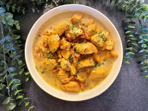 Recette Poulet au cidre, bacon et moutarde à l’ancienne