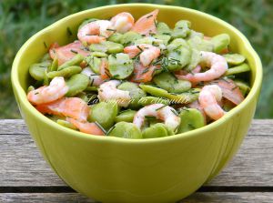 Recette Salade de fèves au saumon fumé et aux crevettes
