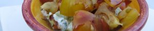 Recette Poires pochées à la creme de sureau du Ricaneux farcies fromage de chevre