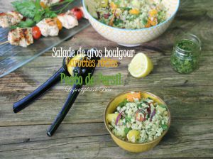 Recette Salade de gros boulgour et carottes rôties vinaigrette au pesto de persil