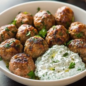 Recette Découvrez la Recette Ultime de Boulettes Grecques au Four et Tzatziki Maison pour un Dîner Sain et Délicieux