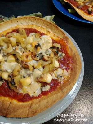 Recette Pizza tortilla aux fruits de mer