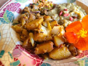 Recette Ragoût de pommes de terre et aubergines sur purée de lentilles     { Dhansak }