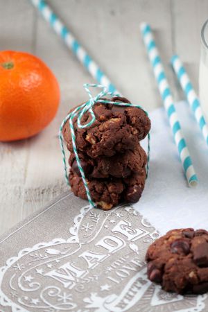 Recette Cookies tout choco, mandarine et noisette {vegan}