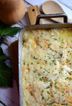 Recette Gratin de butternut et poireaux #végétarien