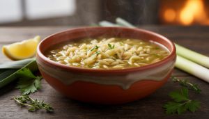 Recette Soupe italienne réconfortante : poireau fondant, orzo tendre et bouillon citronné pour les froides journées d’hiver