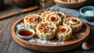 Recette Gâteaux de lune au canard effiloché et œuf de caille : recette chinoise authentique