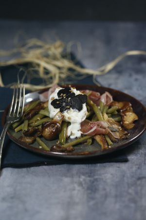 Recette Salade de haricots verts burrata truffes et pleurotes
