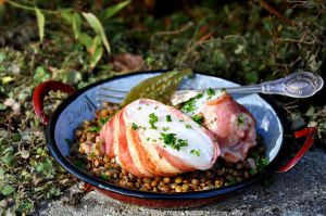 Recette Tournedos de cabillaud et lard croustillant, lentilles du Puy