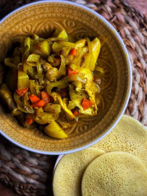 Recette Tajine de poulet aux légumes et crêpes mille trous