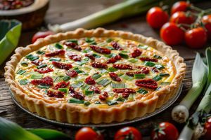 Recette Quiche végétale oignon, poireau & tomates séchées