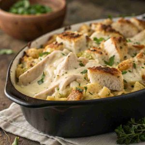 Recette Chicken Alfredo Stuffing Casserole – Thanksgiving Leftover Recipe