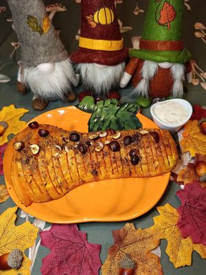 Recette Butternut rôtie au four à la noisette et sa crème d'ail