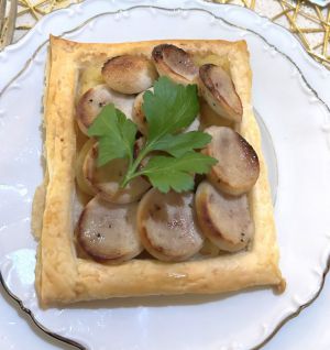 Recette Tarte fine de boudin blanc aux pommes