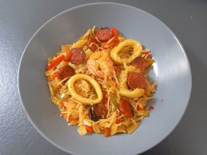 Recette Fideuà de Laurent Mariotte dans petit plat en équilibre