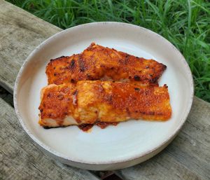 Recette Pavés de saumon à la moutarde au piment d'Espelette et au miel d'érable au air fryer