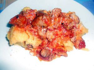 Recette Polenta  concia (ragu salsiccia e porcini) (saucisse et cèpes)