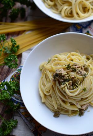 Recette Linguine olives vertes câpres persil et thon