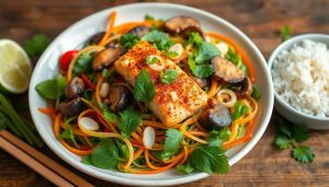 Recette Salade Laab : recette Thaïlandaise au Saumon ou Champignons