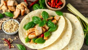 Recette Wraps au poulet basilic thaï : recette asiatique facile