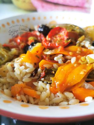 Recette Pâtes Puntine et légumes confits pimentés pour le CMUM