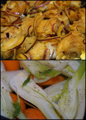 Recette Cuisine vapeur : Poulet mariné et ses légumes