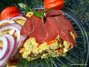 Recette Omelette soufflée aux légumes / lait d'amande et tranches de magret de canard fumé