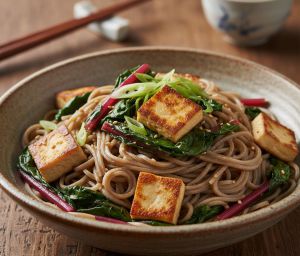 Recette Nouilles soba aux blettes et au tofu : recette végétarienne rapide et saine