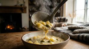 Recette Velouté de pommes de terre aux éclats d’olives vertes et douceur de fromage frais
